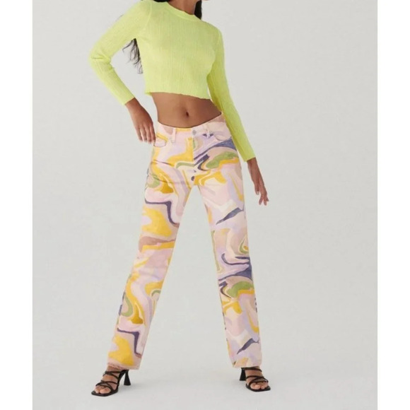 Zara Womens Mid Rise Straight Leg Marble Jeans Multicolor Size 2 - Picture 16 of 16